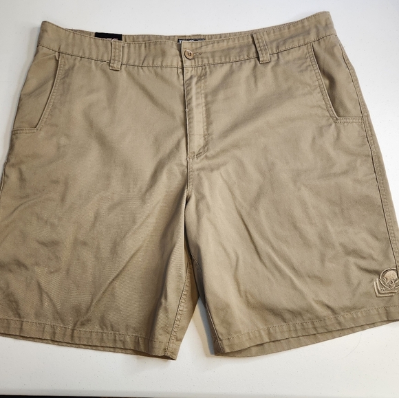 Metal Mulisha Mens Beige Flat Front Shorts 10" Size 44 Casual Embroidered Logo - Picture 12 of 12